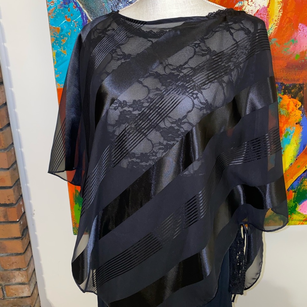 Black sheer stripe cape